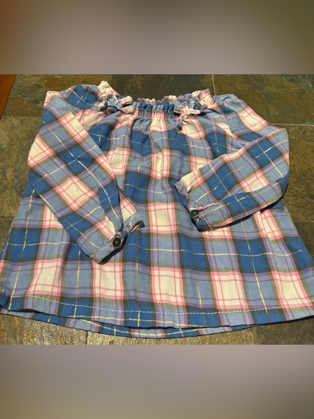 (2) Piece Set-Blue and Pink Plaid Top with Blue Pants